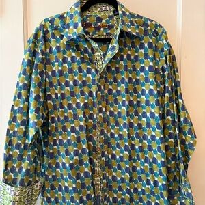 Robert Graham Blue & Green Patterned Button-Down Shirt